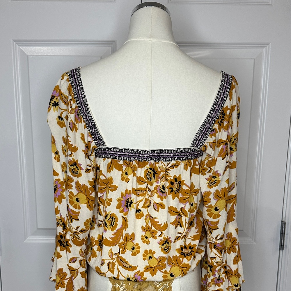 Free People Intimately Gold Brown Floral Lace Square Neck Thong Bodysuit Size SP - Picture 9 of 11